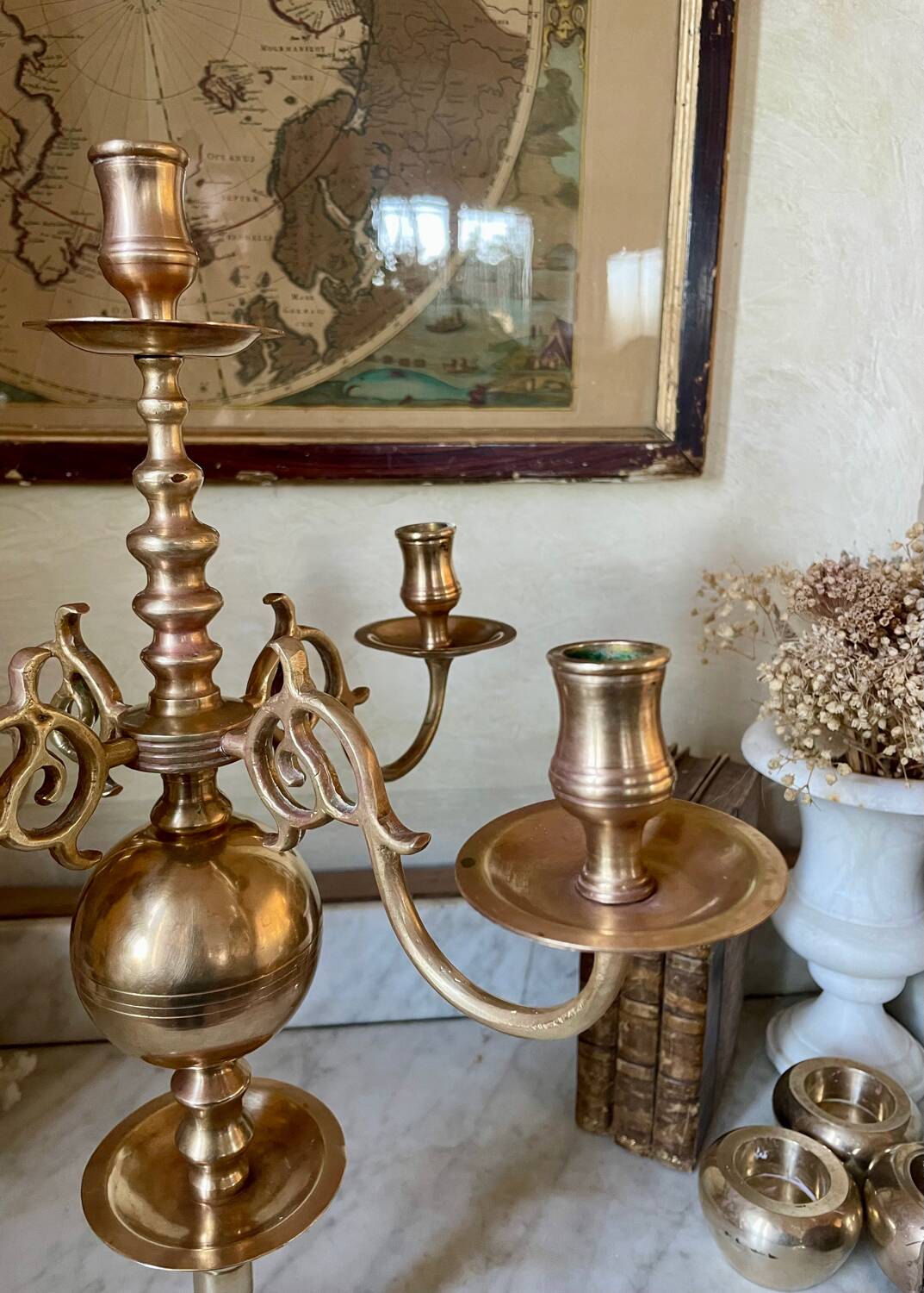 Antique Dutch 5-light brass candlestick