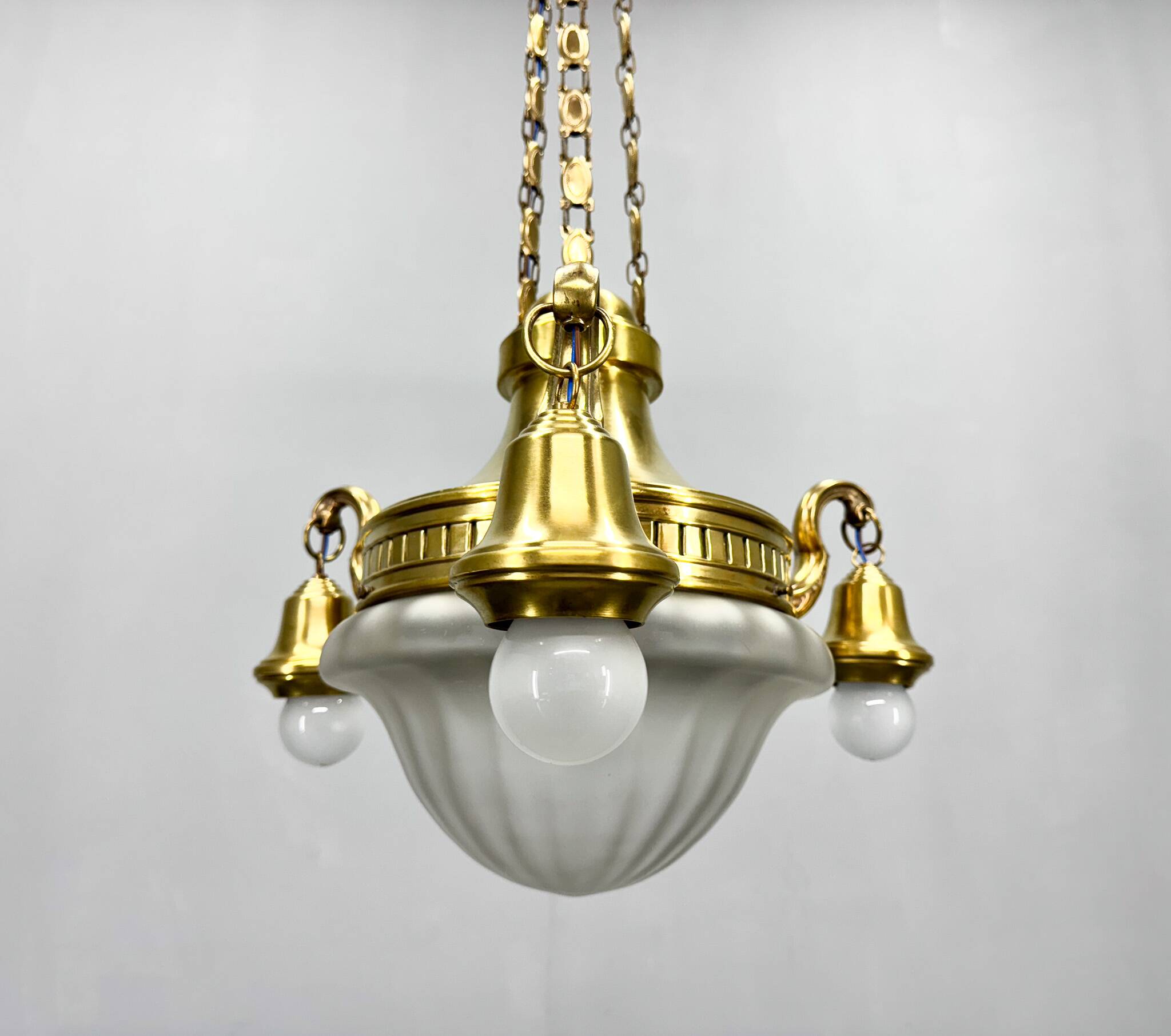 Art Noveau Brass Chandelier, Restored, Germany, 1920's