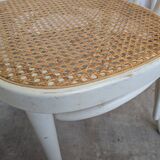 Set of 4 Vintage Thonet Style Dining Chairs: White Wood & Cane Seat