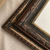 Miroir rectangle ancien lours bois sculpté peint patiné