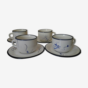 4 tasses à thé café, porcelaine newcor england décor fait main