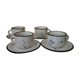 4 coffee cups, porcelain newcor England handmade décor