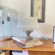 Large vintage globe lamp in white opaline glass and chrome brass.