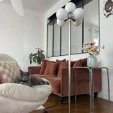 1970s floor lamp. 5 opal glass shades, chrome base.