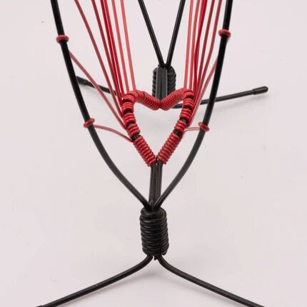 Vintage black metal magazine rack with red scoubidou - 1960s