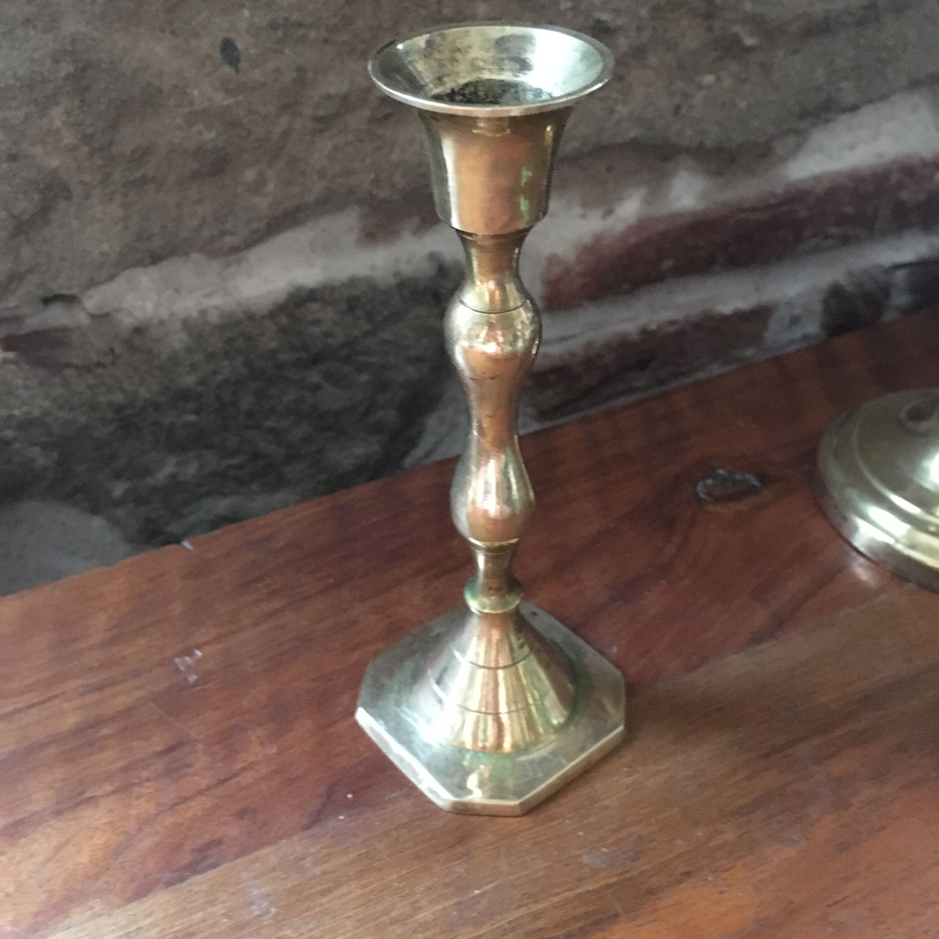 Antique brass candlestick octagonal base