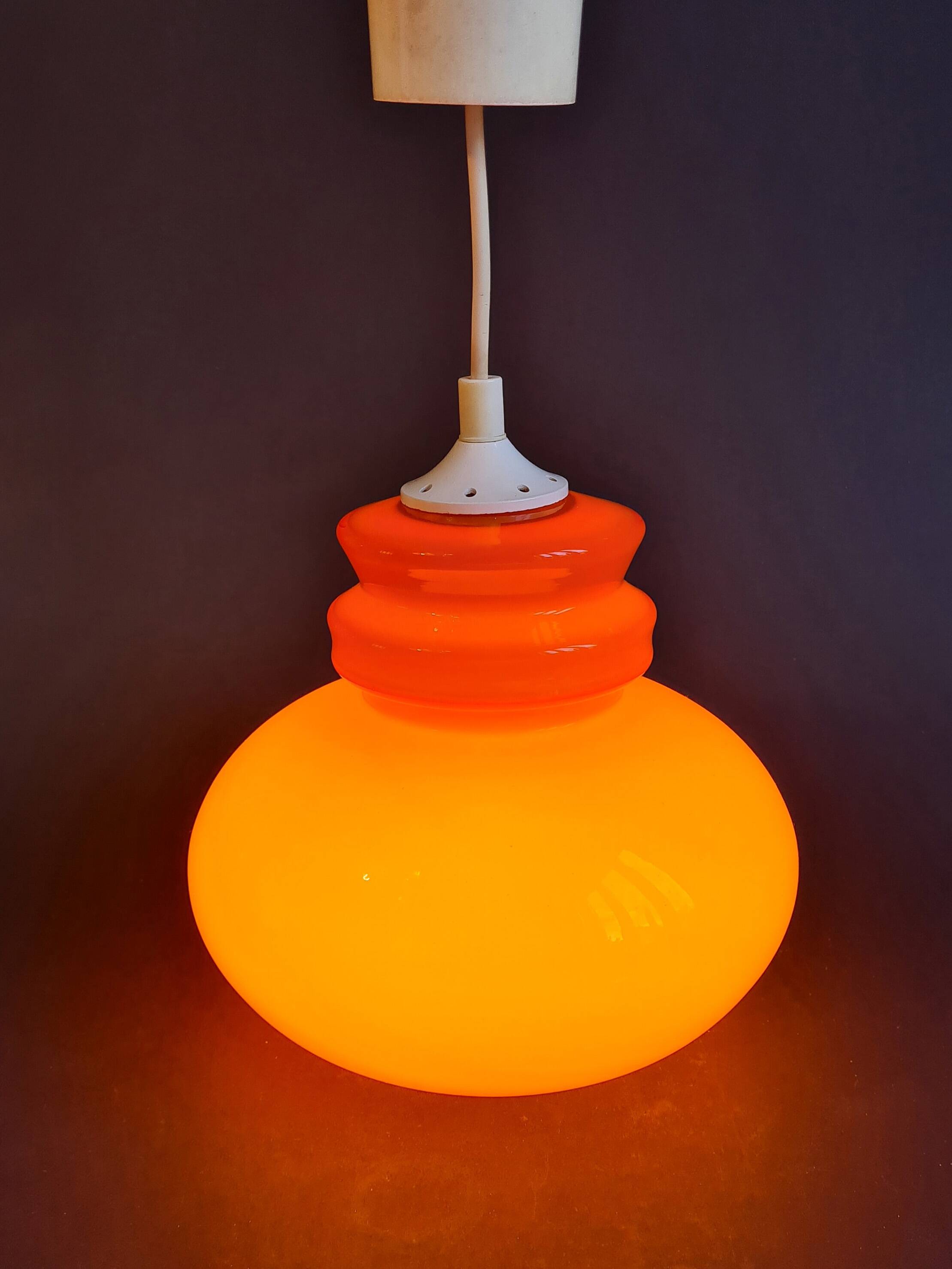 Vintage sixties orange glass pendant light