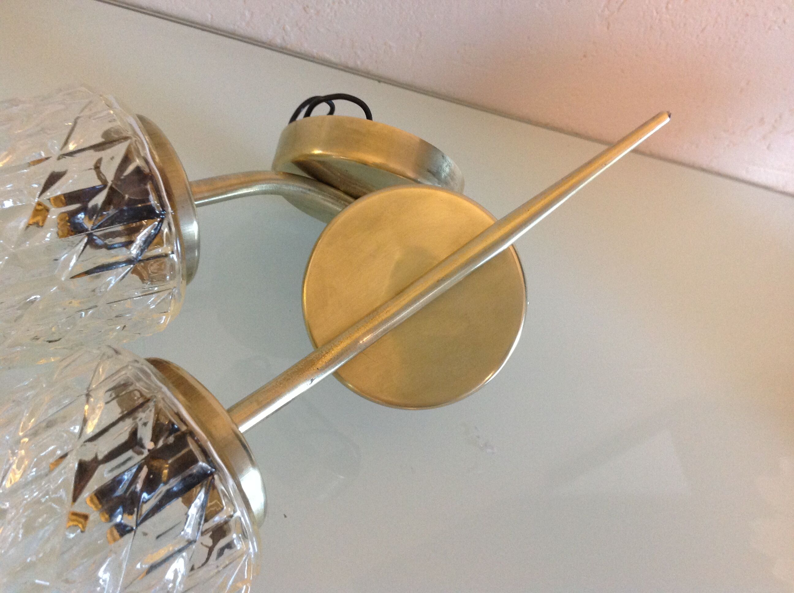 Pair of brass wall lamps conical glasses from the 60's
