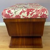Art-deco walnut bench with floral fabric