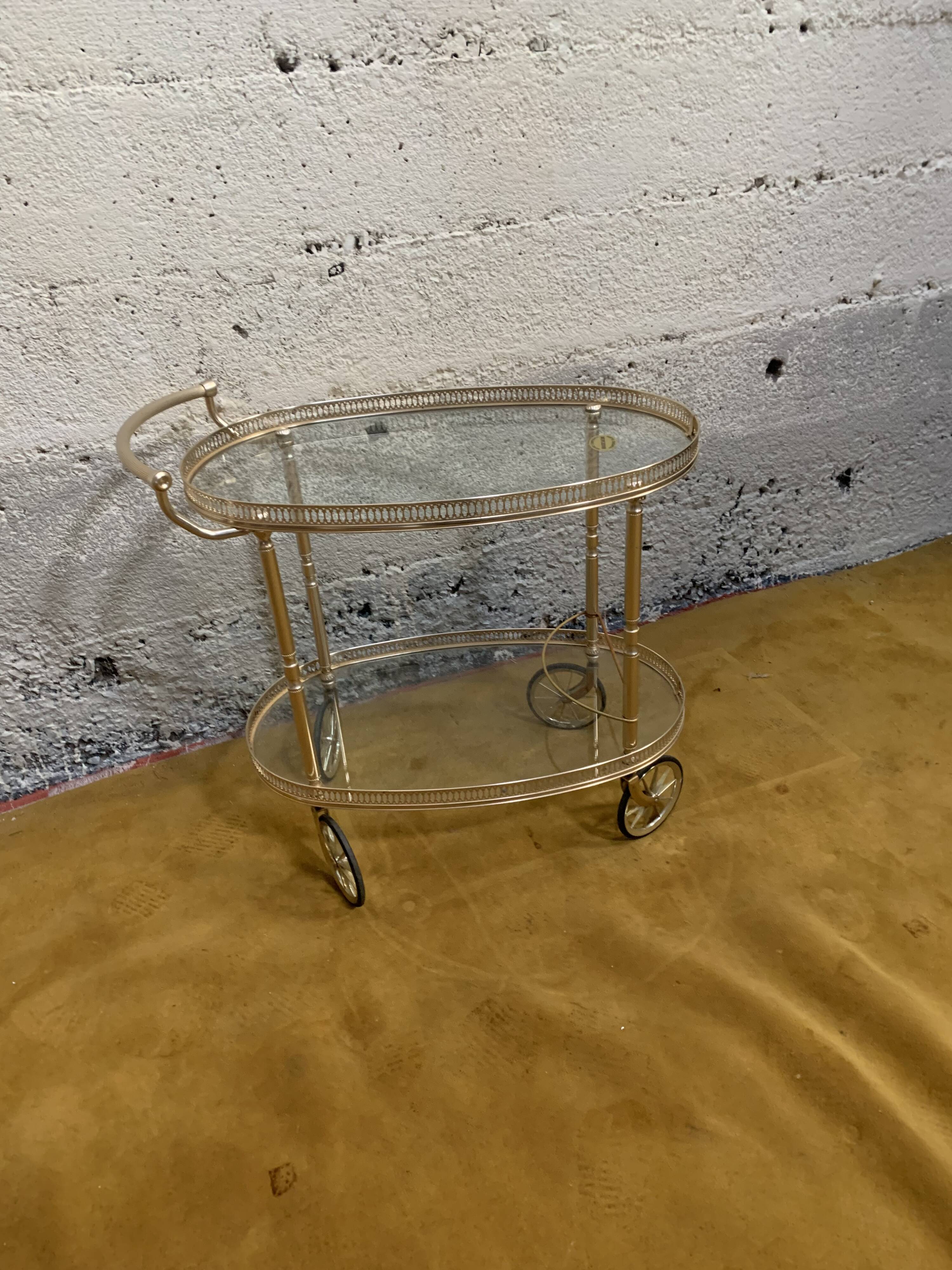 Glass and metal serving trolley, 1960s