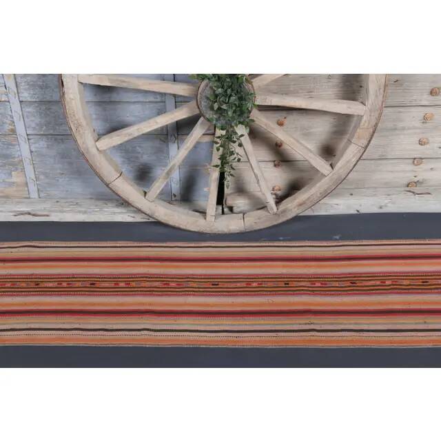 Vintage Turkish Hand-Knotted Wool Cotton Red Kilim Runner Rug 53x220