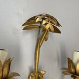 Lot de 2 appliques murales hollywood regency golden florentiner tiki style, italie 1970