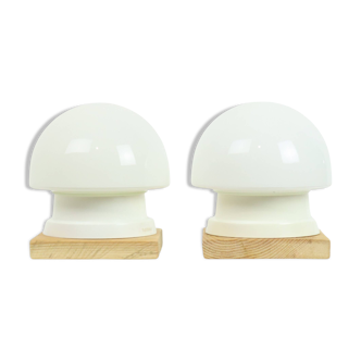Pair of Mushroom Lights Night Lamp Opaline Vintage