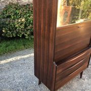 Vintage Scandinavian secretary in rosewood with drawers featuring fin-style handles.