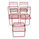 Set of 5 vintage red metal mesh folding chairs, Ted Net style.