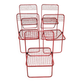Lot de 5 chaises pliantes vintage rouges en métal grillagé, style Ted Net