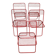 Set of 5 vintage red metal mesh folding chairs, Ted Net style.