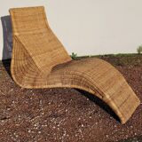 Vintage rattan chaise longue deck chair - 1970s