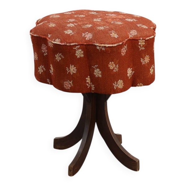 Tabouret Art déco pieds courbés et siège en forme de fleur d'origine