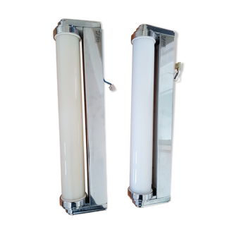Pair of opaline and chrome art deco wall sconces