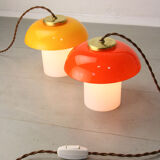 Mid-century Glass & Brass Mushroom Table Lamp, set of 2