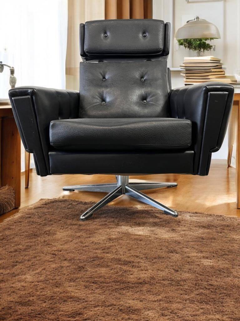 Vintage black armchair / chaise longue with star base