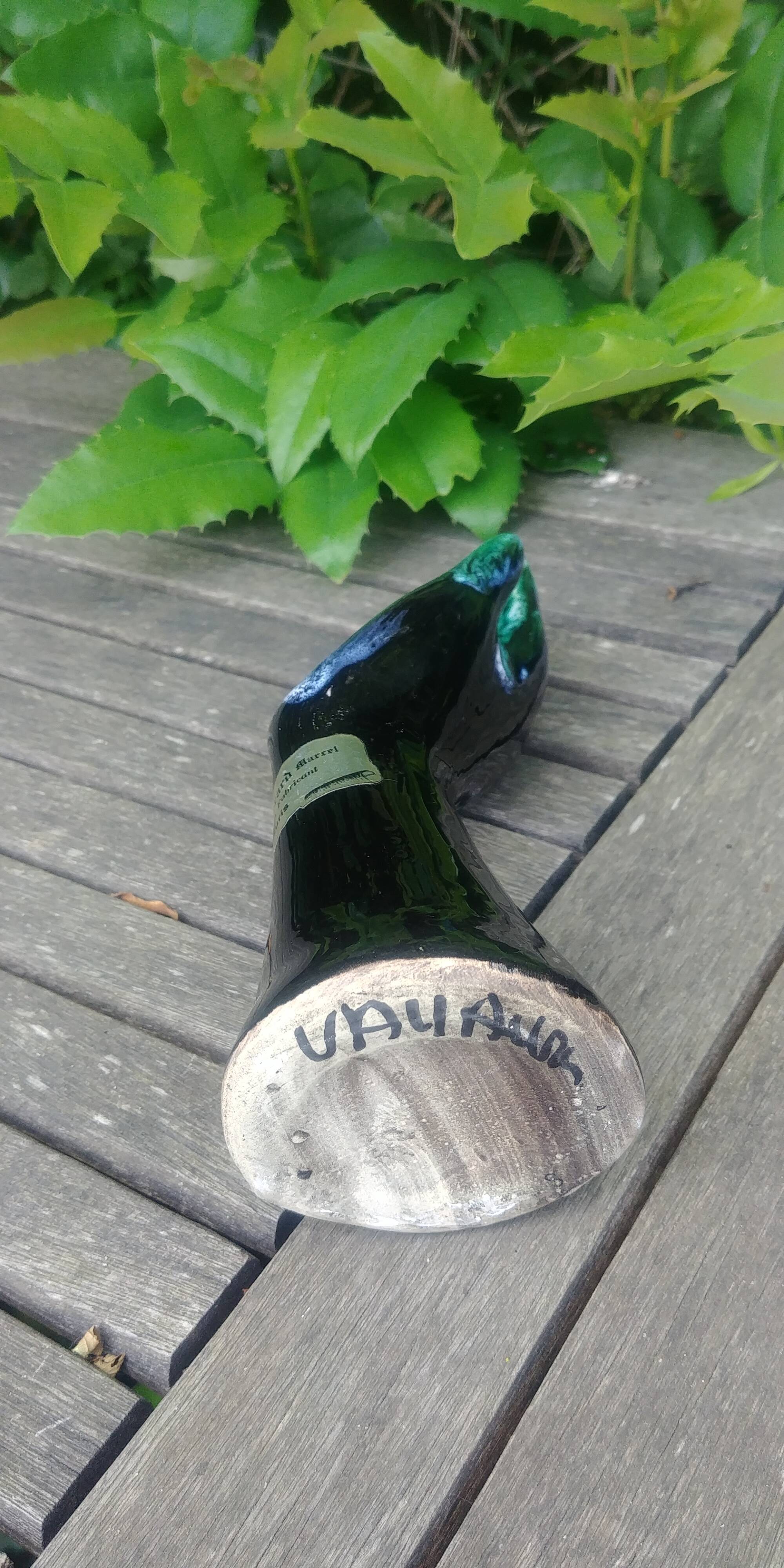 Vase in glazed ceramic green black Vallauris signed Gérard Marrel