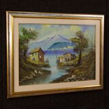 Italian lake view signed painting oil on canvas