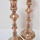 Paire de bougeoirs laiton massif néo classiques années 60