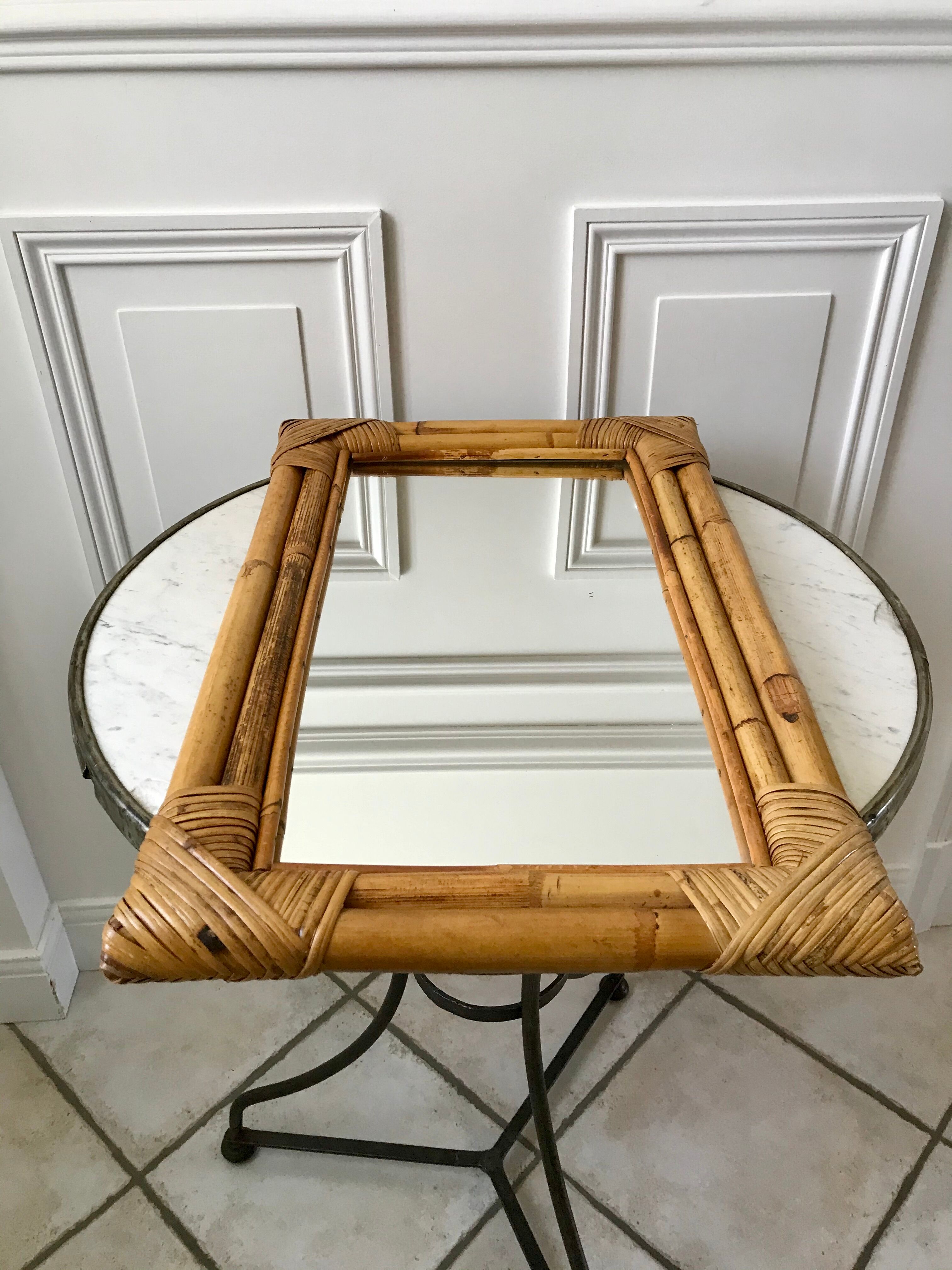 Rattan bamboo mirror 60s-70s