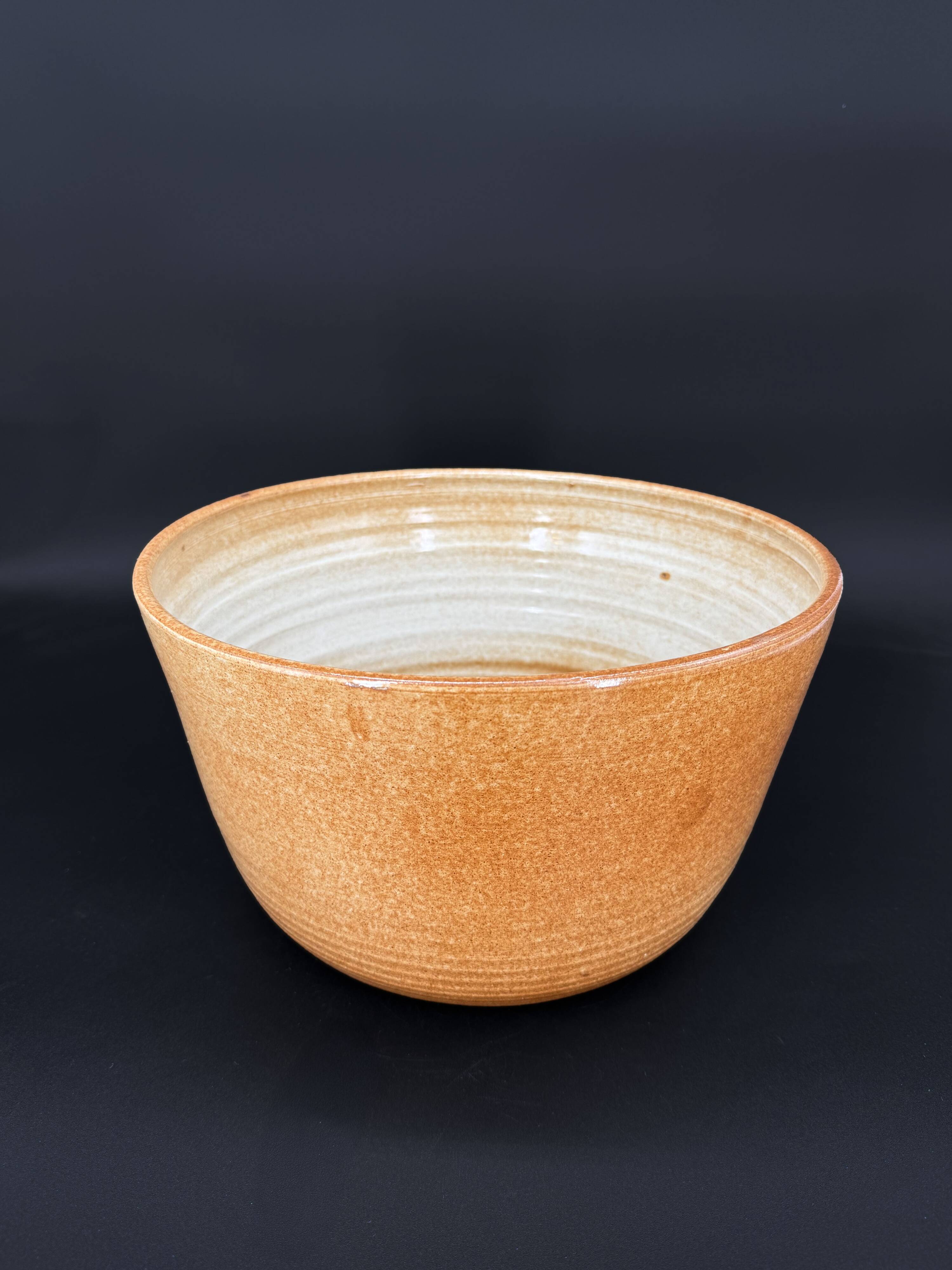 Vintage glazed stoneware large salad bowl, France