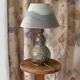 Table lamp in chamotte stone with hand-painted lampshade.