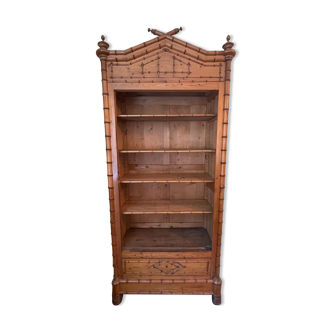 Wardrobe bookcase Napoleon III style shelf in solid wood pitchpin and ornamental bamboo