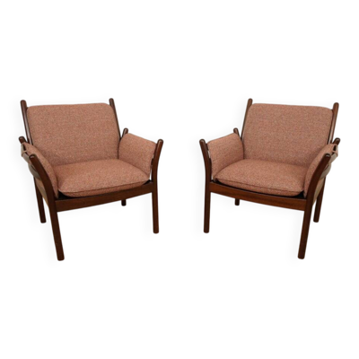 Ensemble de 2 fauteuils vintage   Illum Wikkelsø pour Silkeborg   Modèle Genius   Acajou