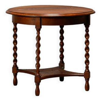 Table d'appoint anglaise ancienne en bois avec pieds en paille et fuseaux tournés, XIXe siècle