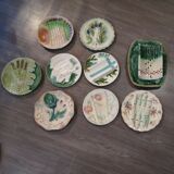 Set of 9 dishes and majolica asparagus plates from different manufactures