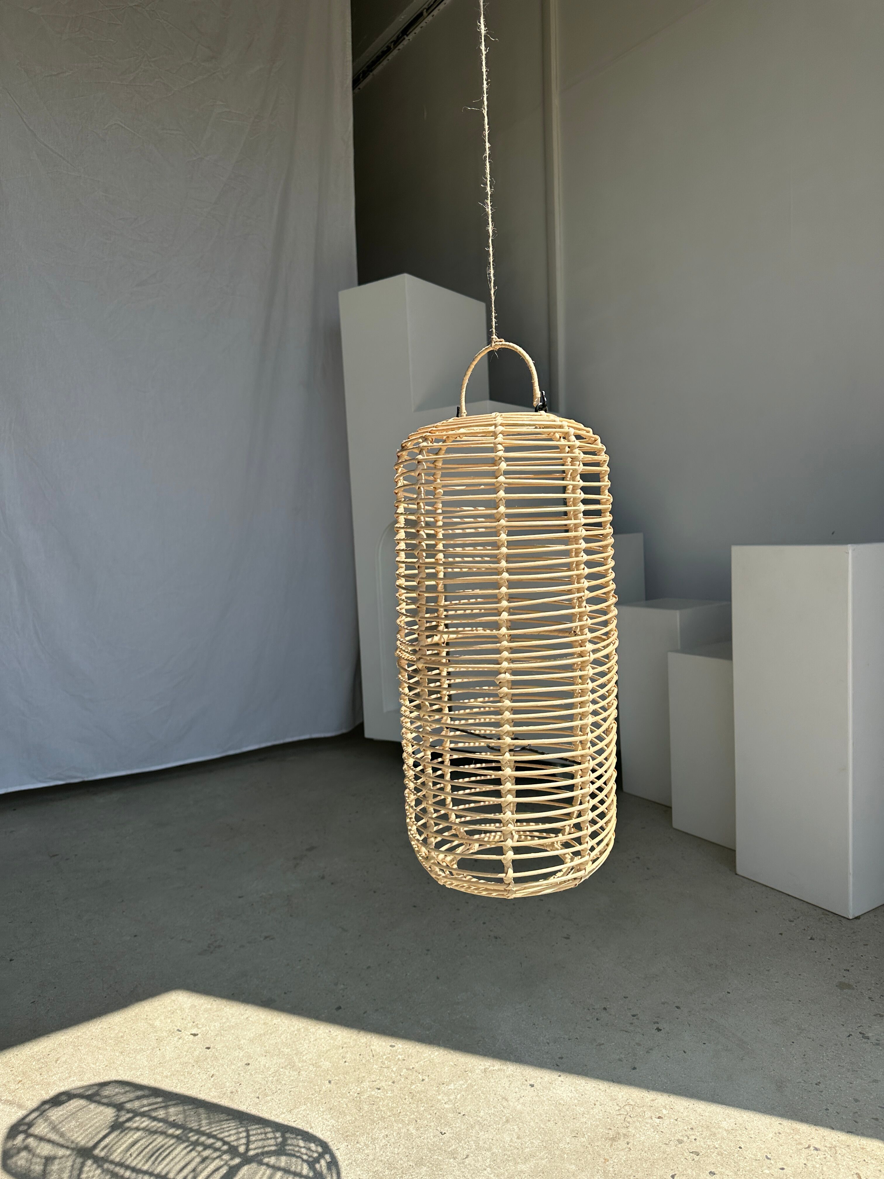 Large lantern-shaped rattan pendant lamp H50 D24