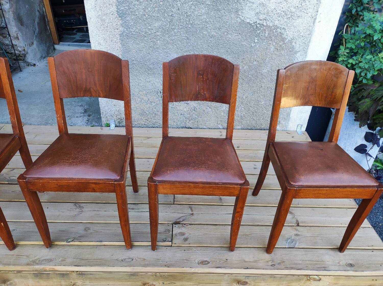 Set of 6 STELLA chairs, Art Deco, leather seat