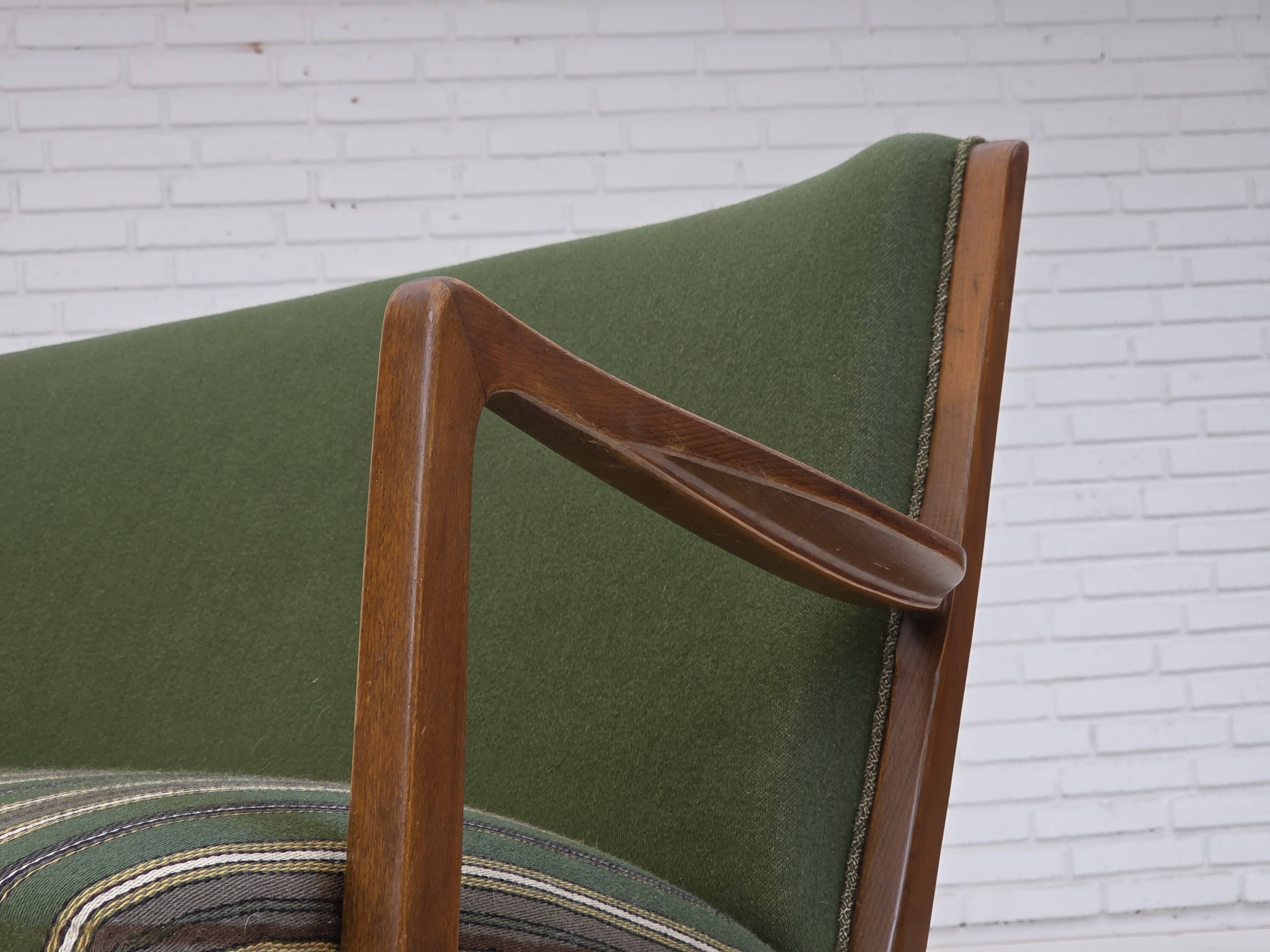 1960s, Danish 2-seater sofa, furniture wool, beech wood, original.
