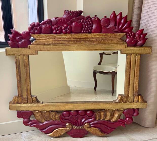 LARGE ITALIAN MIRROR in ART DECO style in gilded wood with fruit decoration