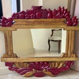 LARGE ITALIAN MIRROR in ART DECO style in gilded wood with fruit decoration