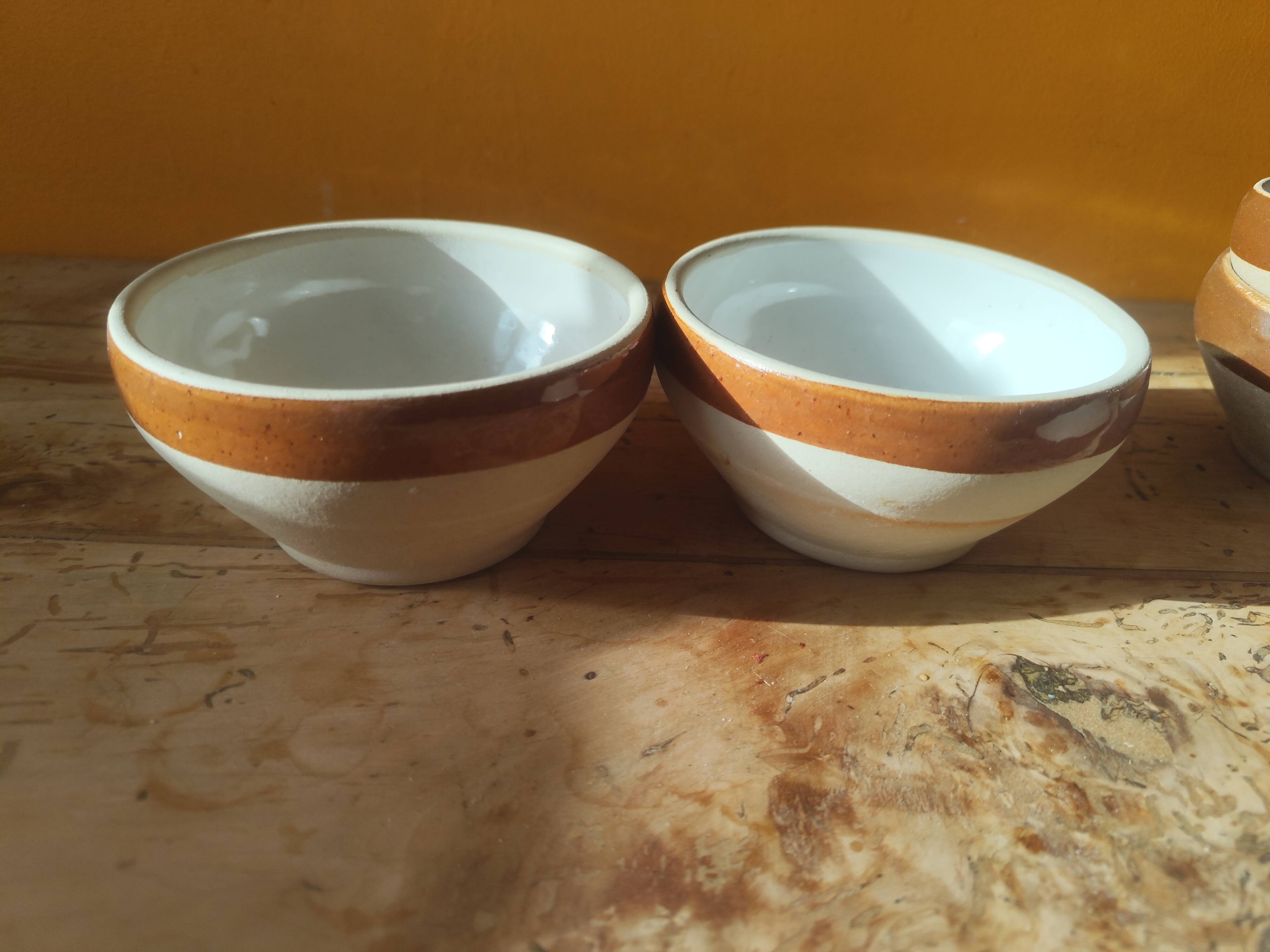 Set of 2 small stoneware bowls from Digoin, rustic serving bowls