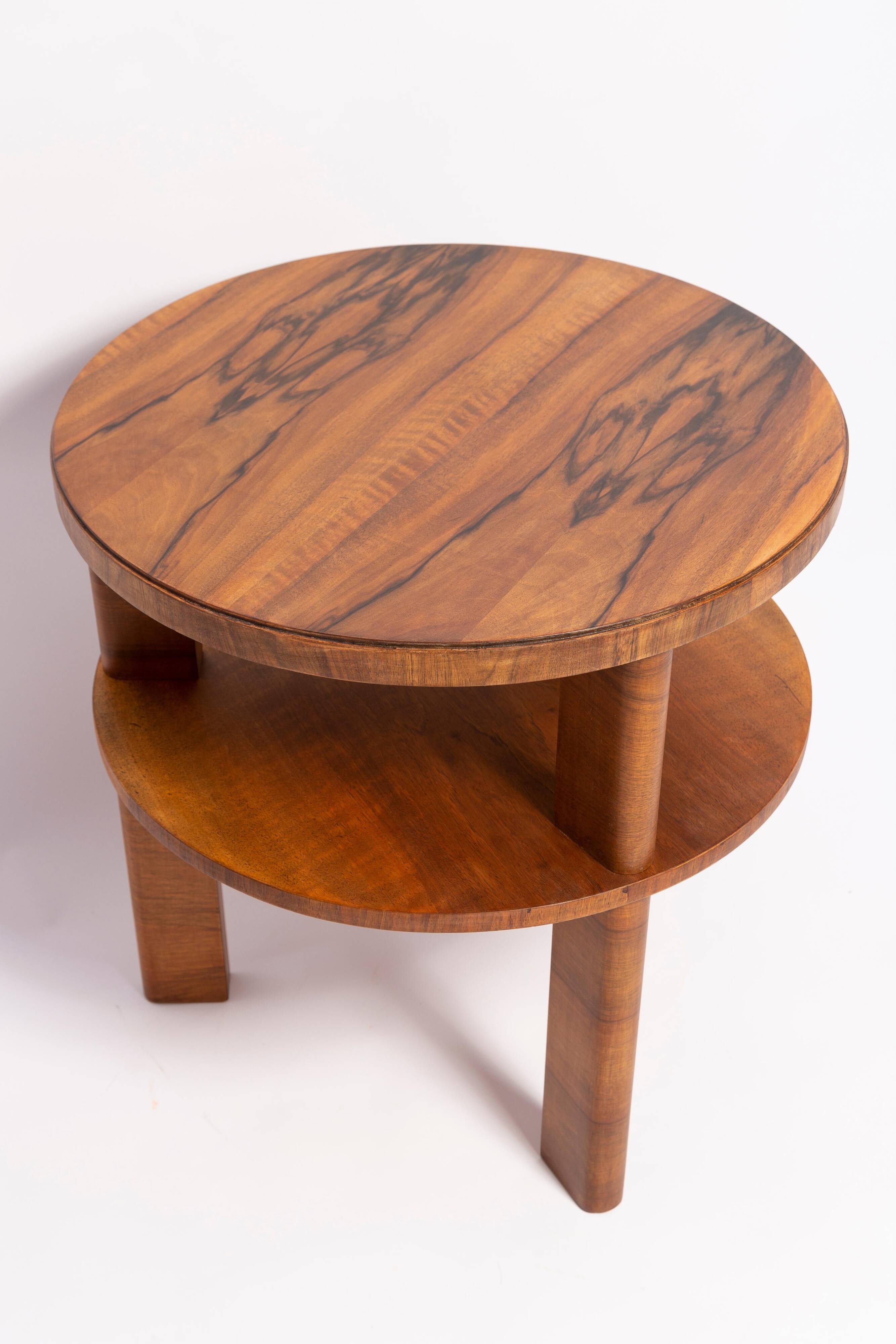 Mid-century modern coffee table, vintage, Art Deco, walnut wood, Poland, 1960s