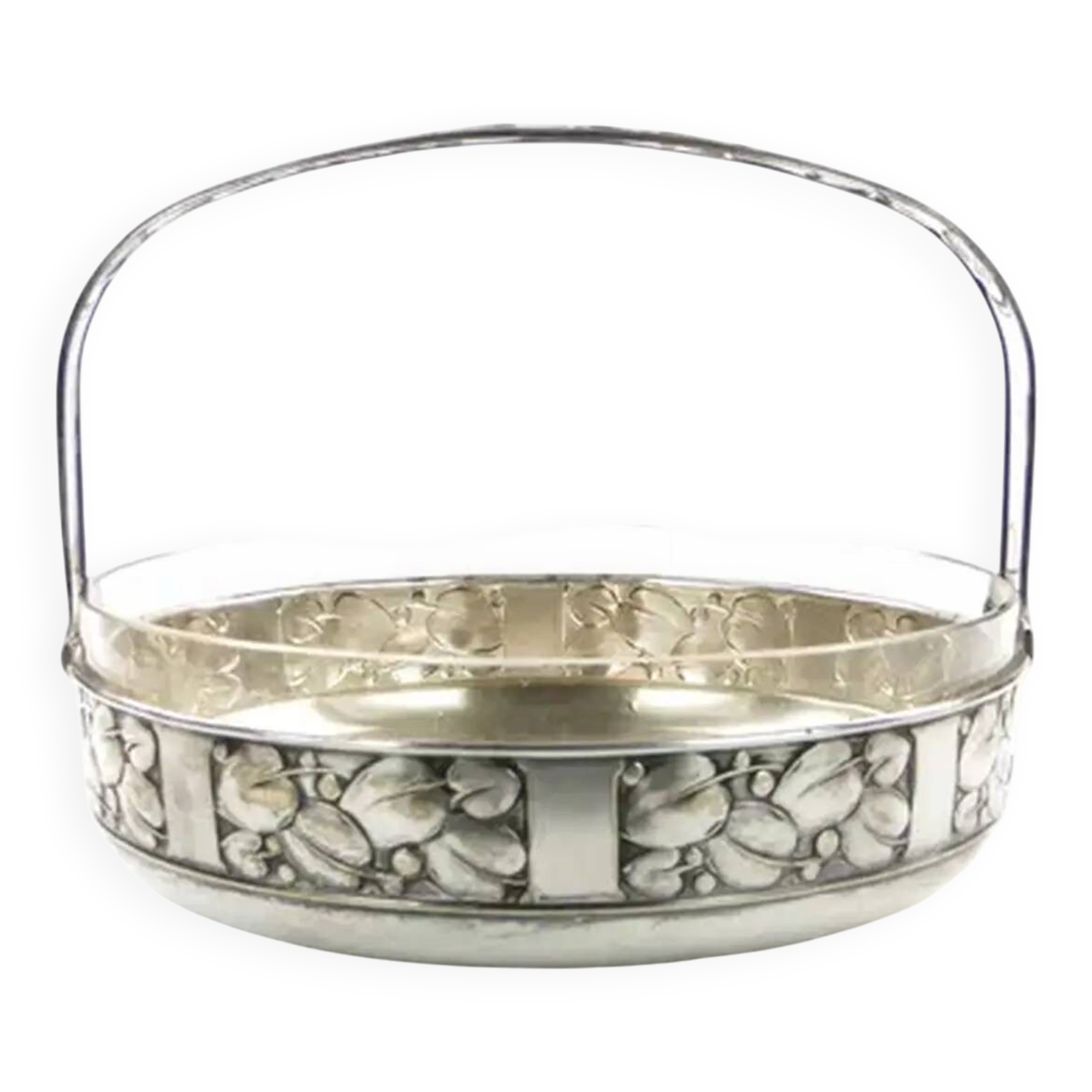 Art Deco fruit basket, silver-plated brass, glass, Kaiser, Germany, 1930s
