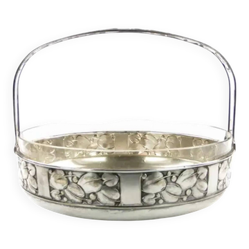 Art Deco fruit basket, silver-plated brass, glass, Kaiser, Germany, 1930s