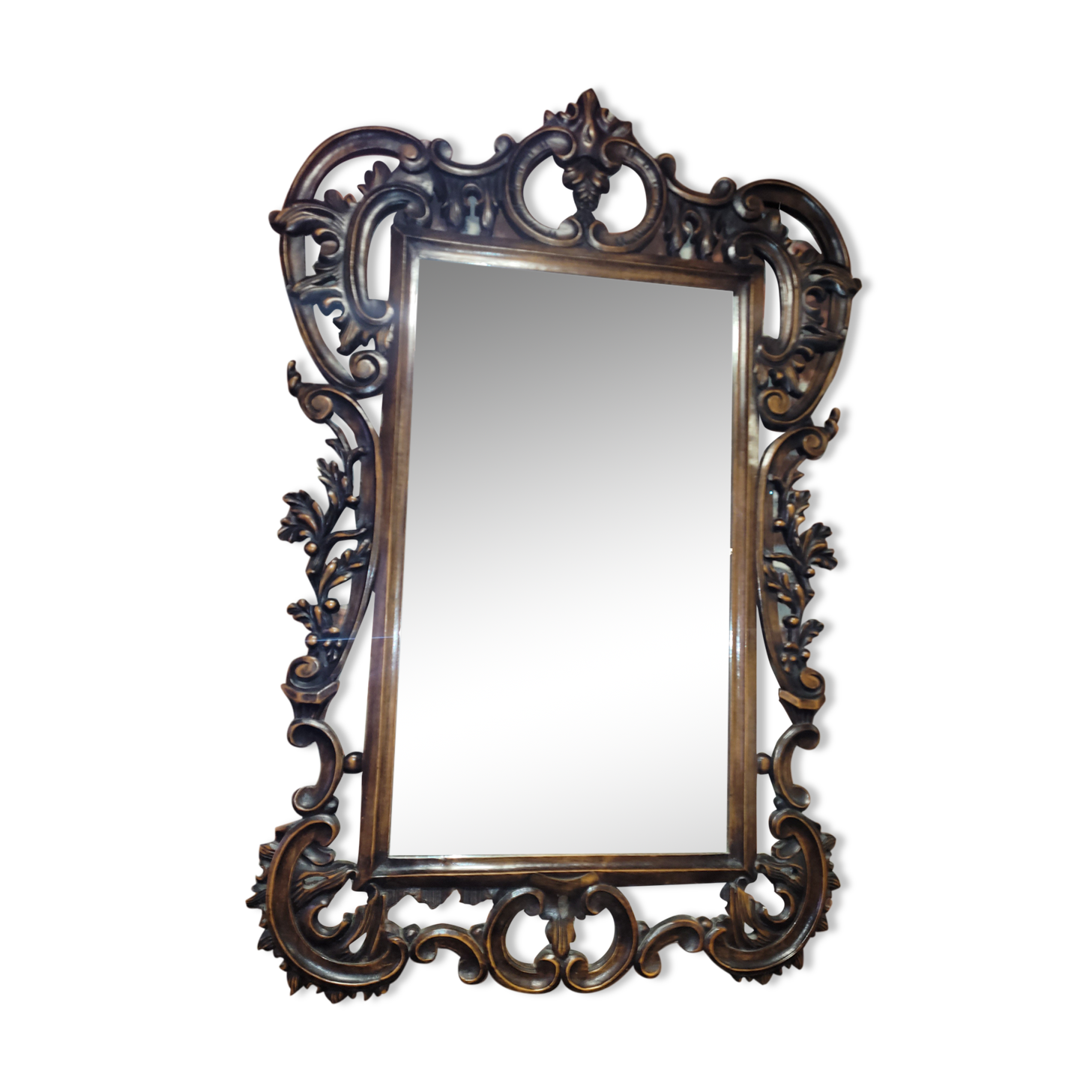 Carved wood mirror in cherry tree 100x75cm