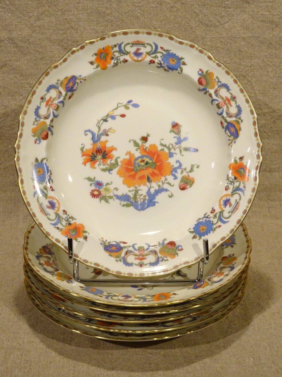 6 Assiettes à Dessert En Porcelaine De Limoges Emile Madesclaire Roses Et Dorure 1920.h