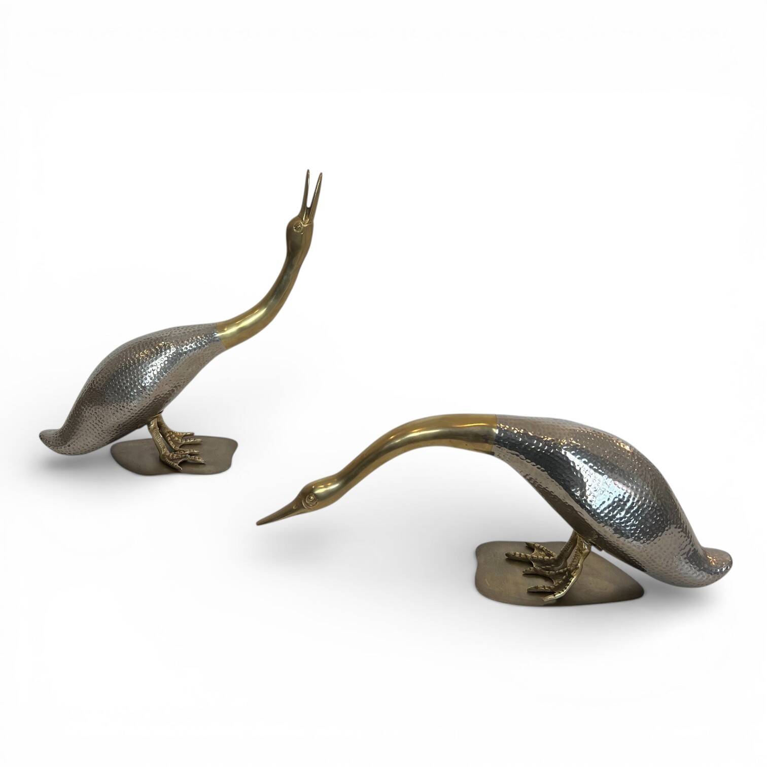 Set of 2 silver-plated and brass ducks