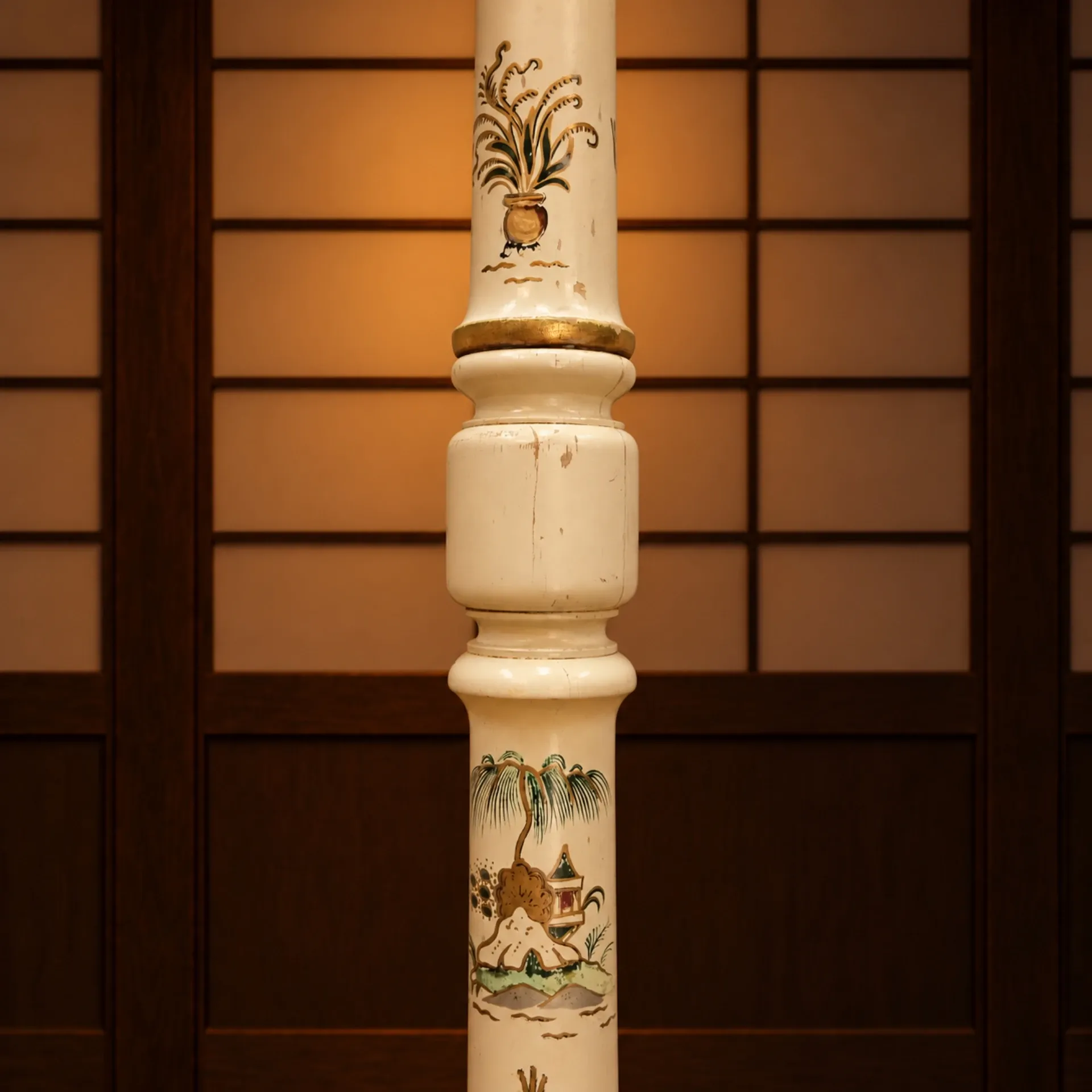 Antique Japanese handpainted floorlight white and gold (new shade)