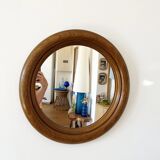 Large round antique solid wood mirror, 49cm
